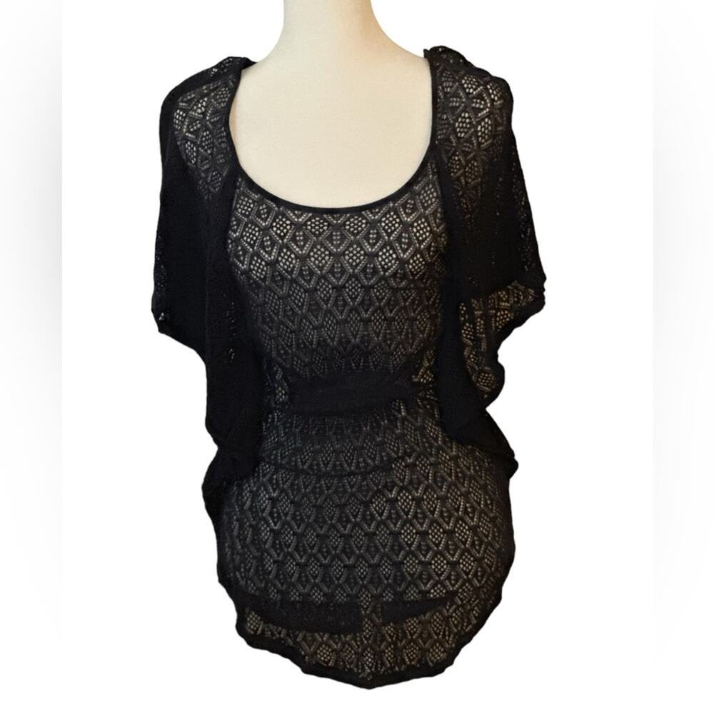 Moth Anthropologie Lace Navy Tunic Flutter Sleeve Top, size S